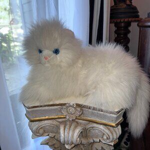 Rare Persian Kitty Cat White Blue Eyes Bell "Chrisha" Plush 27" 1988 Collectible